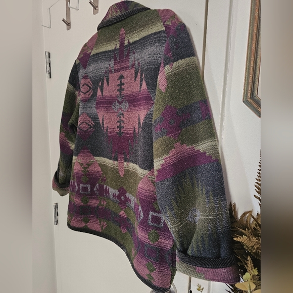 Vintage Southwestern Aztec Pattern Green Purple Grey Mens Coat Blazer Jacket - Picture 11 of 14